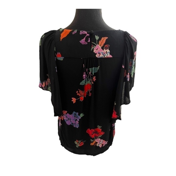 Anthropologie Maeve Black Floral Flutter Sleeve Blouse S - Picture 6 of 10